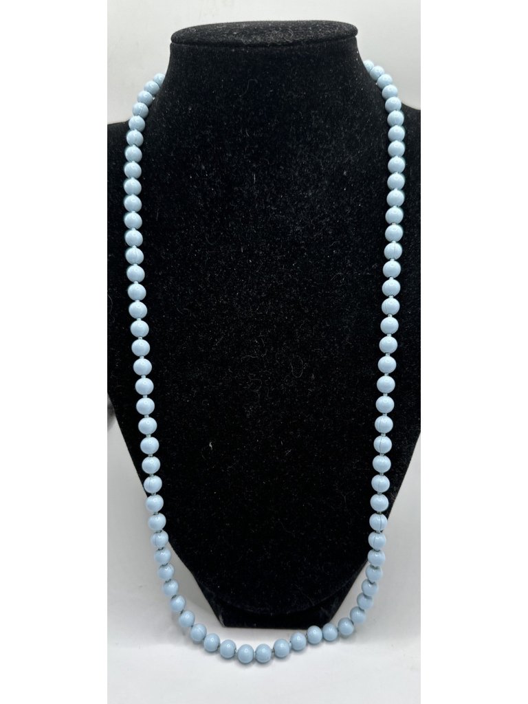 Oops A Daisy Lite Blue Enamel Metal Bead Ball Chain Necklace, 24 Inches.